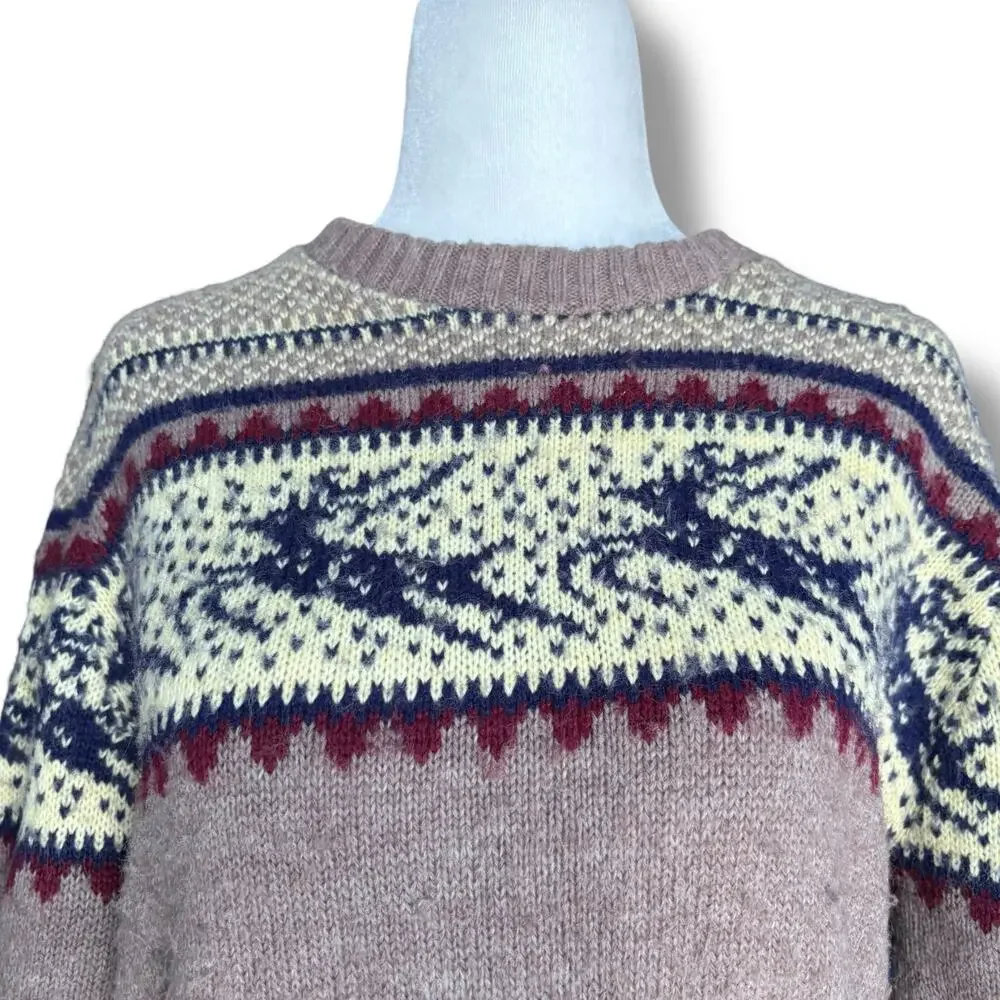 Vintage 90s Robert Bruce Fair Isle Reindeer Knit Sweater Nordic Ski Unisex Wool